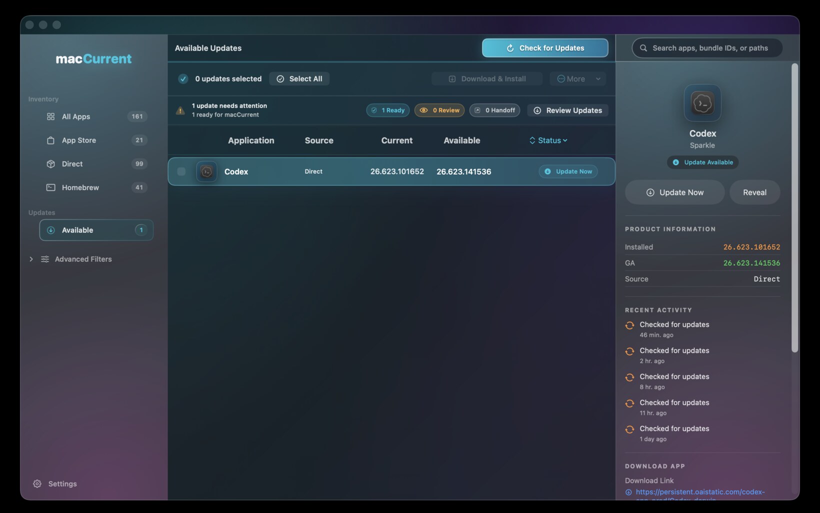 macCurrent dark mode available updates screen showing review controls before installing